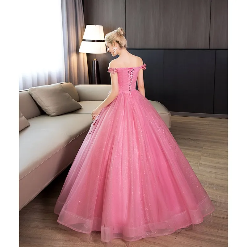 2022 New Dark Pink Quinceanera Dresses Luxury Flower Decoration Off The Shoulder Prom Dresses Vestidos De 15 images - 6