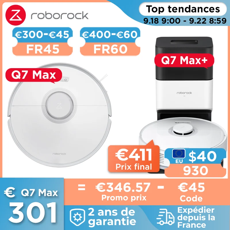 [-$40: 930] Roborock-Aspirador Robô, Q7 Max, Max Plus, 4200 Pa Sucção, Mapeamento 3D, Controle WiFi App, Atualização de Roborock S5 Max