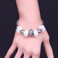fashion turtle moonstone stainless steel bracelets women silver color bead charm bracelet jewelry pulseira feminina bxs07