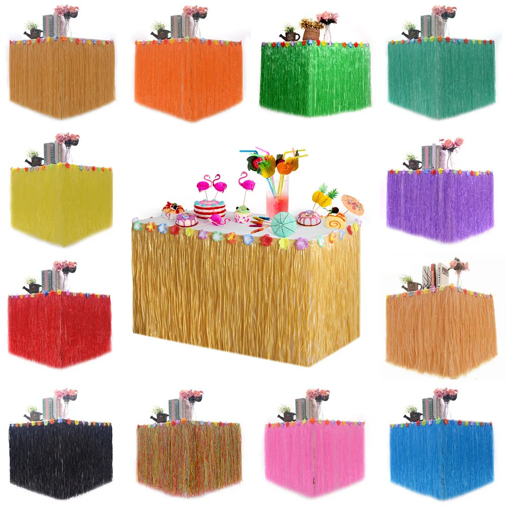 

Straw Color Luau Grass Table Skirt Straw Hawaiian Summer Theme Party Supplies for Tropical Hawaii Party Decorations 13 Colors