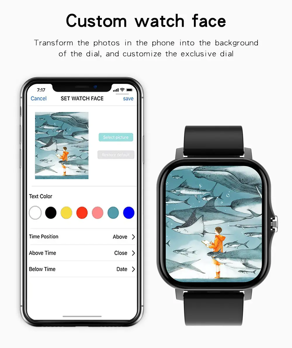 New GT20 Smart Watch for Men Women 1.69 Inch Touch Fitness Tracker Bluetooth Waterproof Call Heart Rate Blood Pressure Band