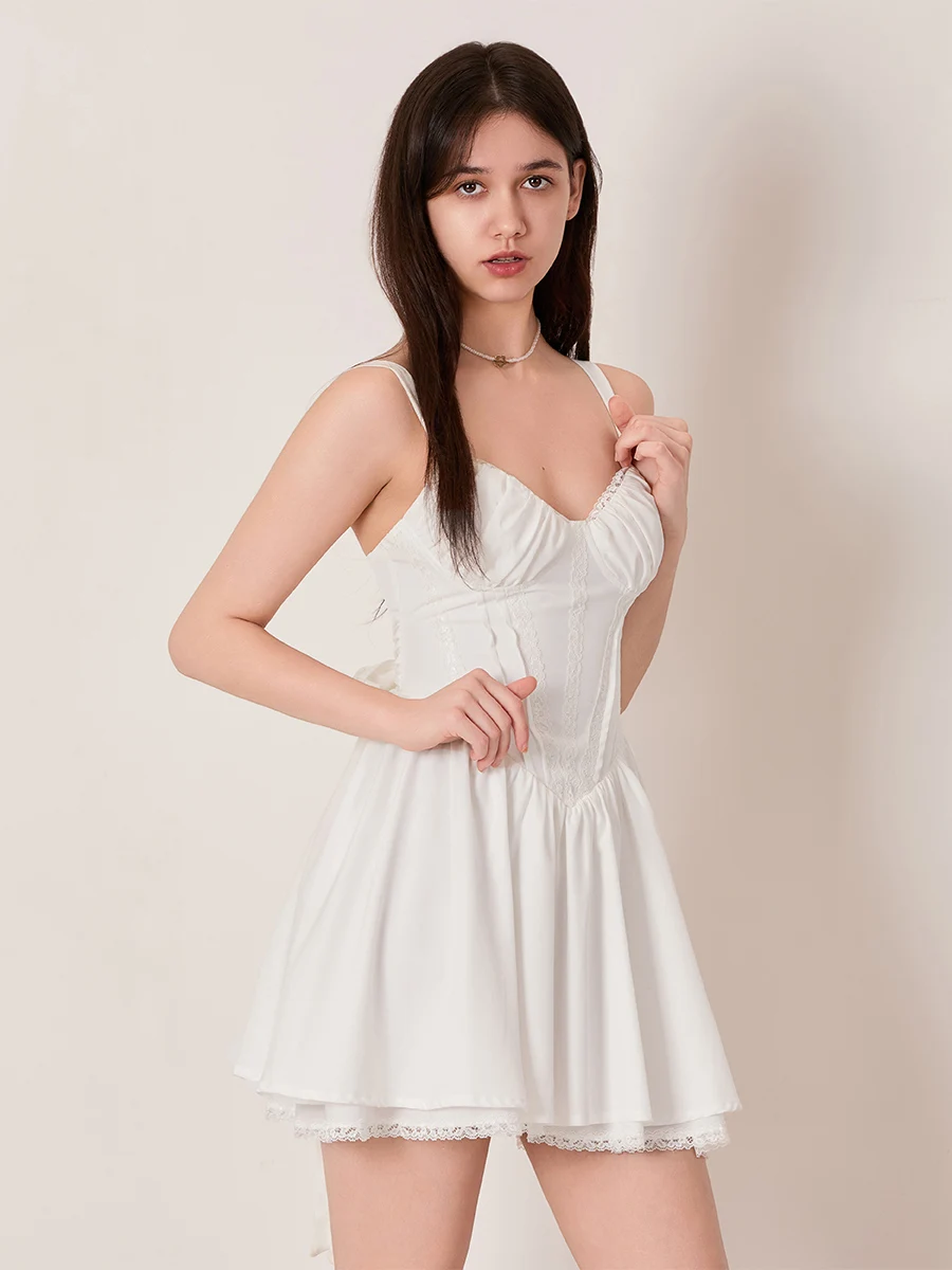 Женское Короткое платье без рукавов с V-образным вырезом и рюшами