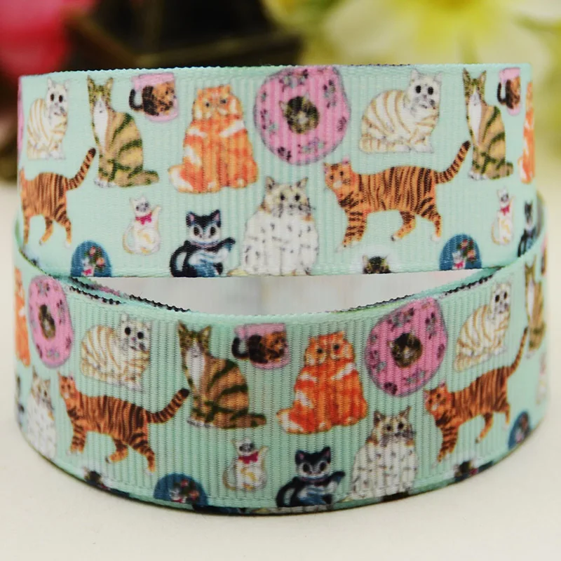 

22mm 25mm 38mm 75mm Cat Cartoon printed Grosgrain Ribbon party decoration 10 Yards X-05094
