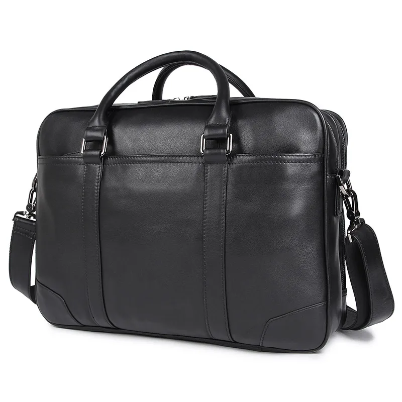 

14 Inch First Layer Cowhide Computer Bag Business Document Travel Bag Single Shoulder Messenger Portable Black Leather Bag