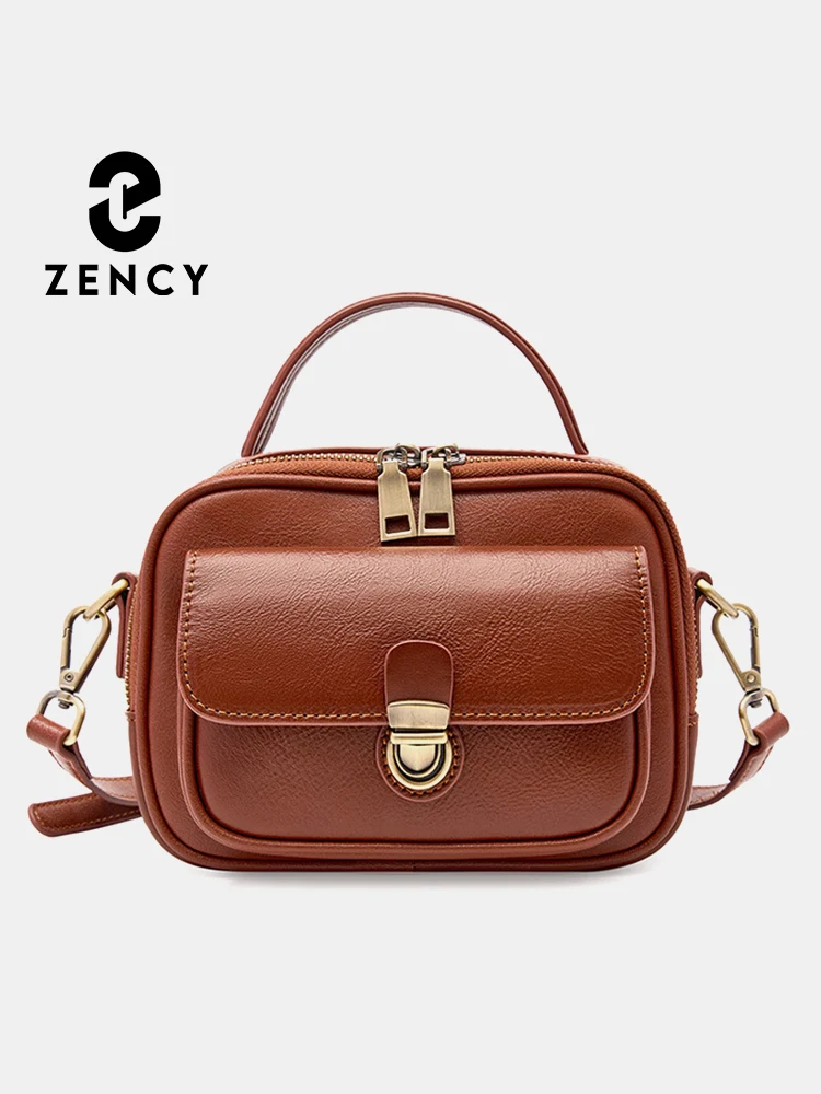 

Zency 100% Soft Genuine Leather For Women Large Capacity Simple Vintage Luxury Shoulder Bags Crossbody Bag Double Zippers 2023