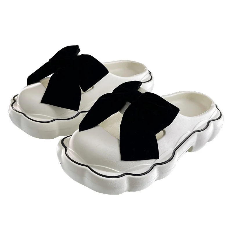 Mary Jane Slippers Women's Cute Summer Students' Bow Thick Soles Anti Slip Bow Slipper Garden Shoes Mute Sandals