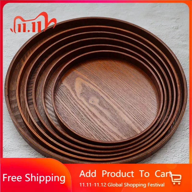 

Simple Tea Trays Japanese Wooden Round Rectangular Fruit Dinner Hotel Tea Trays Household Plateau Decoratif Gongfu Tea Trays