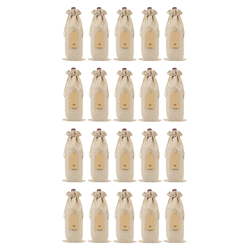 

Burlap Wine Bags Wine Gift Bags With Drawstrings, Single Reusable Wine Bottle Covers With Ropes And Tags (20 Pcs)