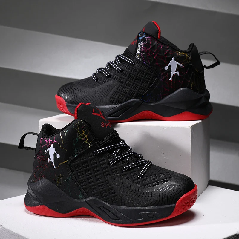 Hot Sale Brand Kids Basketball Shoes Thick Sole Non-slip Boys Sneakers Breathable Child Sports Shoes Boys Basket Trainers Shoes