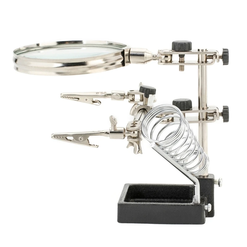 

Soldering Iron Station Stand with Welding Magnifying Glass Clip Clamp Third Hand Desktop-Magnifier Soldering Repair Tool