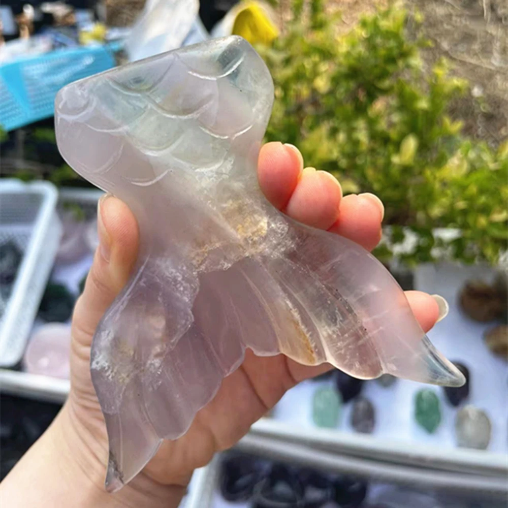 

Natural Crystals Fluorite Fish Tail Carving Model Craft Gift Reiki Healing Stones Statue For Home Decoration