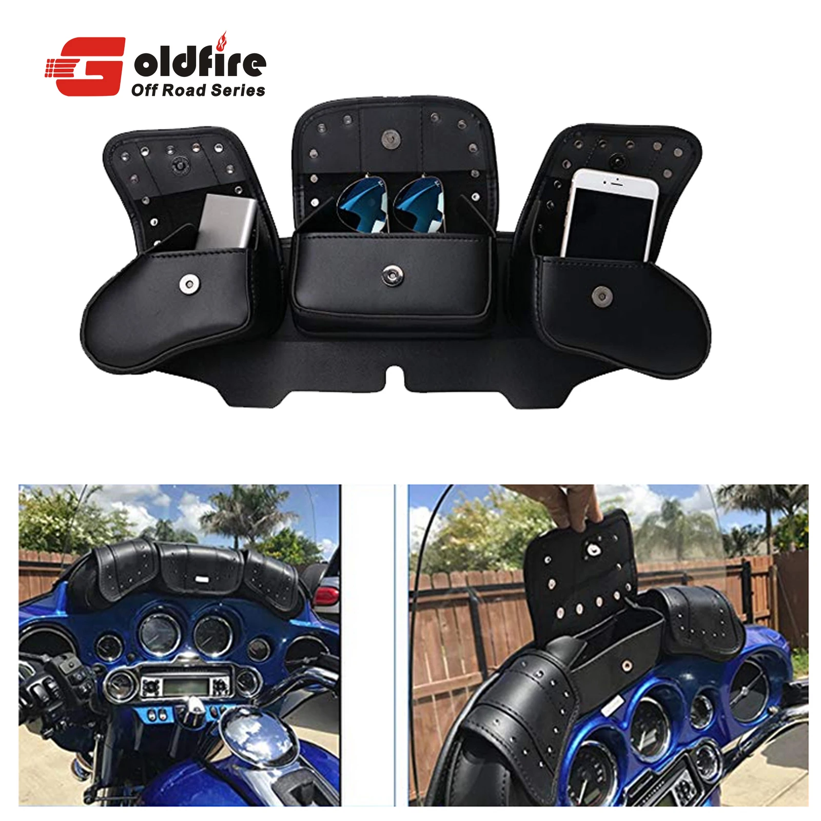

Motorcycle Windshield Bag Saddle 3 Pouch Pocket Case For Harley Touring Electra Street Glide 1996-2013