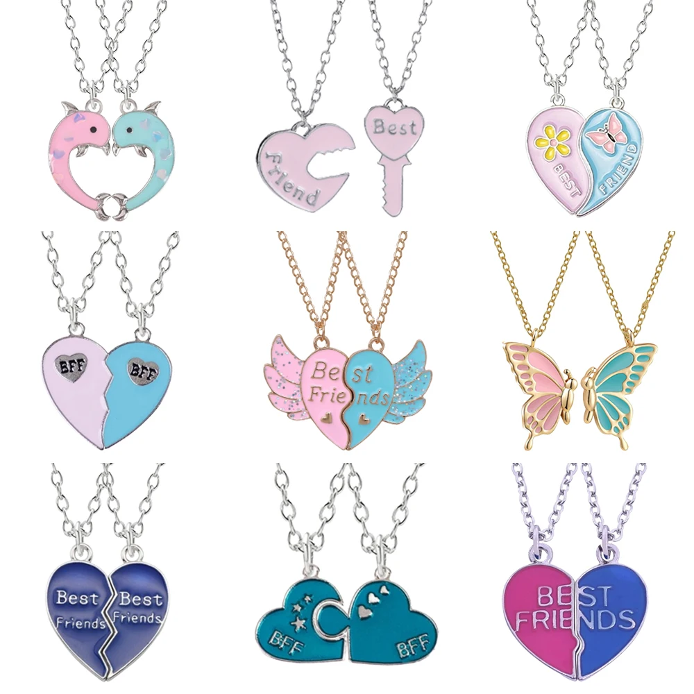 Горячая Пара розового голубого сердца, разбитый цвет, подвеска, цепочка BFF дружба, милые ювелирные изделия, подарки для детей 2 шт./компл.