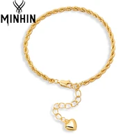 minhin heart bracelets for women gold color stainless steel hand chain love couple bangle fashion jewelry twisted link chain