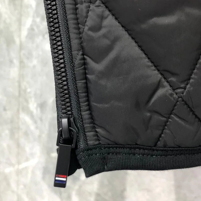 TB THOM Men's Winter Jacket Fashion Brand Coat White 4-Bar Stripe Diamond LatticeTurtleneck Cotton-Padded Pullovers TB Jackets