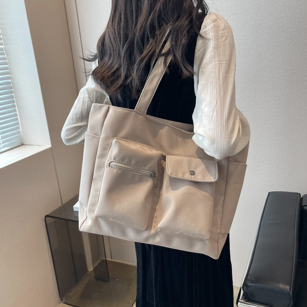 

Холщовая женская ручная сумка с несколькими карманами, большой вместимости, повседневная, модная, однотонная, простая, портативная, для вых...