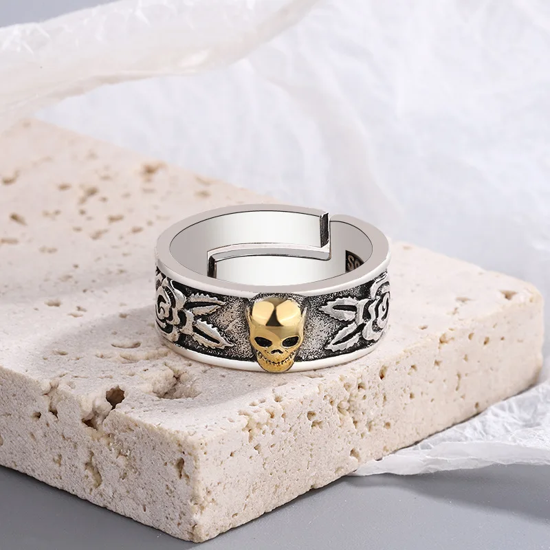 

Vintage Rose Flower Skull Adjustable Rings for Men Women's Anniversary Ring Goth Punk Party Jewelry Fashion Accessories