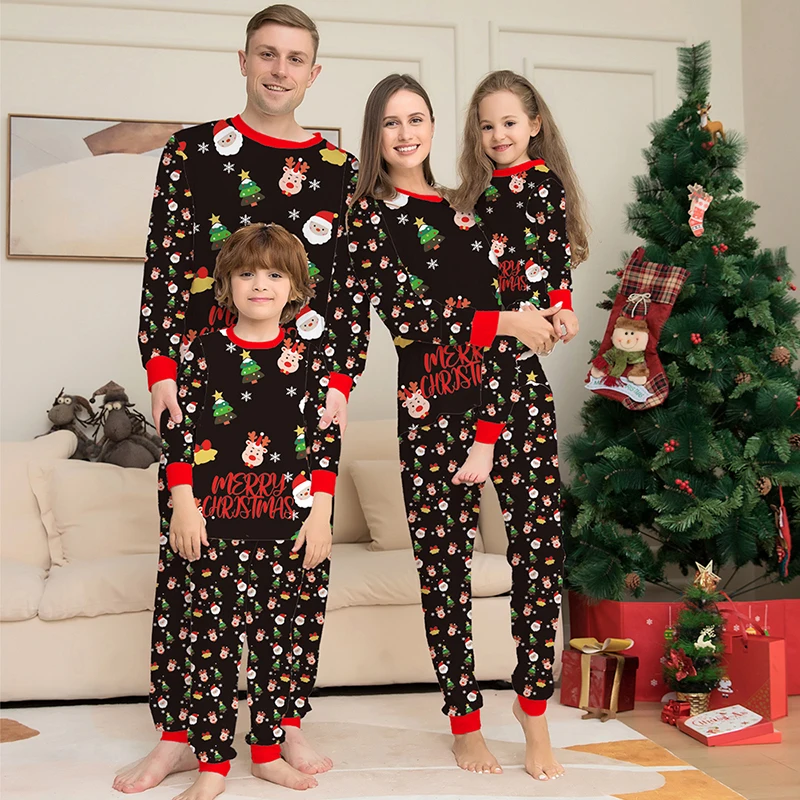 

Christmas Outfit Family Pajamas Matching Long Sleeve Santa Claus Elk Pattern Children Men Women Couples Pjs Clothing Set 2022