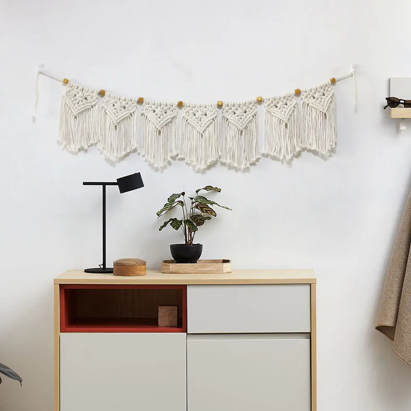 

New Cotton Rope Handmade Woven Tapestry Home Living Room Background Wall Decoration Bedroom Bedside Accessory Curtain Ornaments