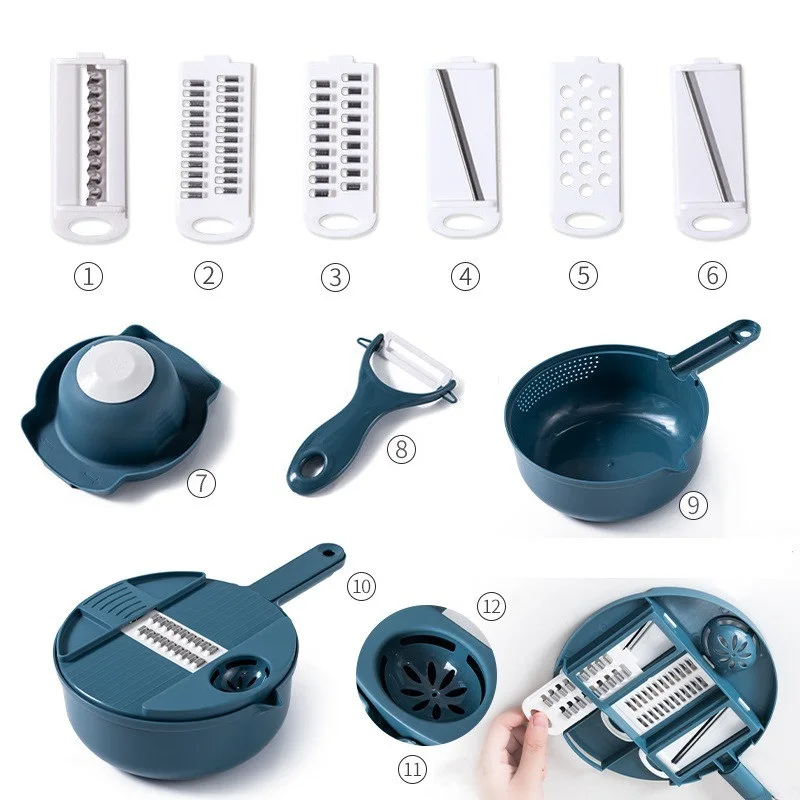 

Multi-Function Vegetable Chopper Potato Carrot Cucumber Mandoline Slicer Cutter Grater Shredders with Strainer for Kitchen Tool