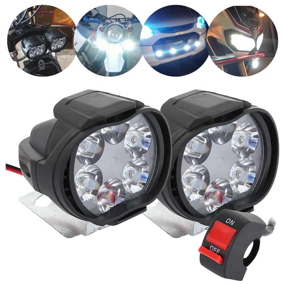 

10W LED Motorcycle Headlight High Bright Waterproof Spot Light Brightness Auxiliary Spotlights Scooters Work Light Switch