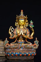 9 tibetan temple collection old tibetan silver outline in gold gem painted four armed guanyin lotus platform worship buddha