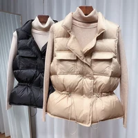 2021 women fashion brown cropped vest coat female stand collar zipper waistcoat ladies casual outerwear