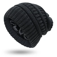 winter caps unisex knitted baggy beanie hat silk satin lined chunky cap women men winter warm hats slouchy skullies wool beanies