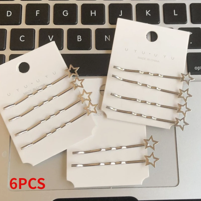 

6pcs/set Simple Trendy Star Hair Clip Korean Y2k Sweet Cool Metal Bobby Pin Pentagram Hairpin Barrettes Girl's Hair Accessories