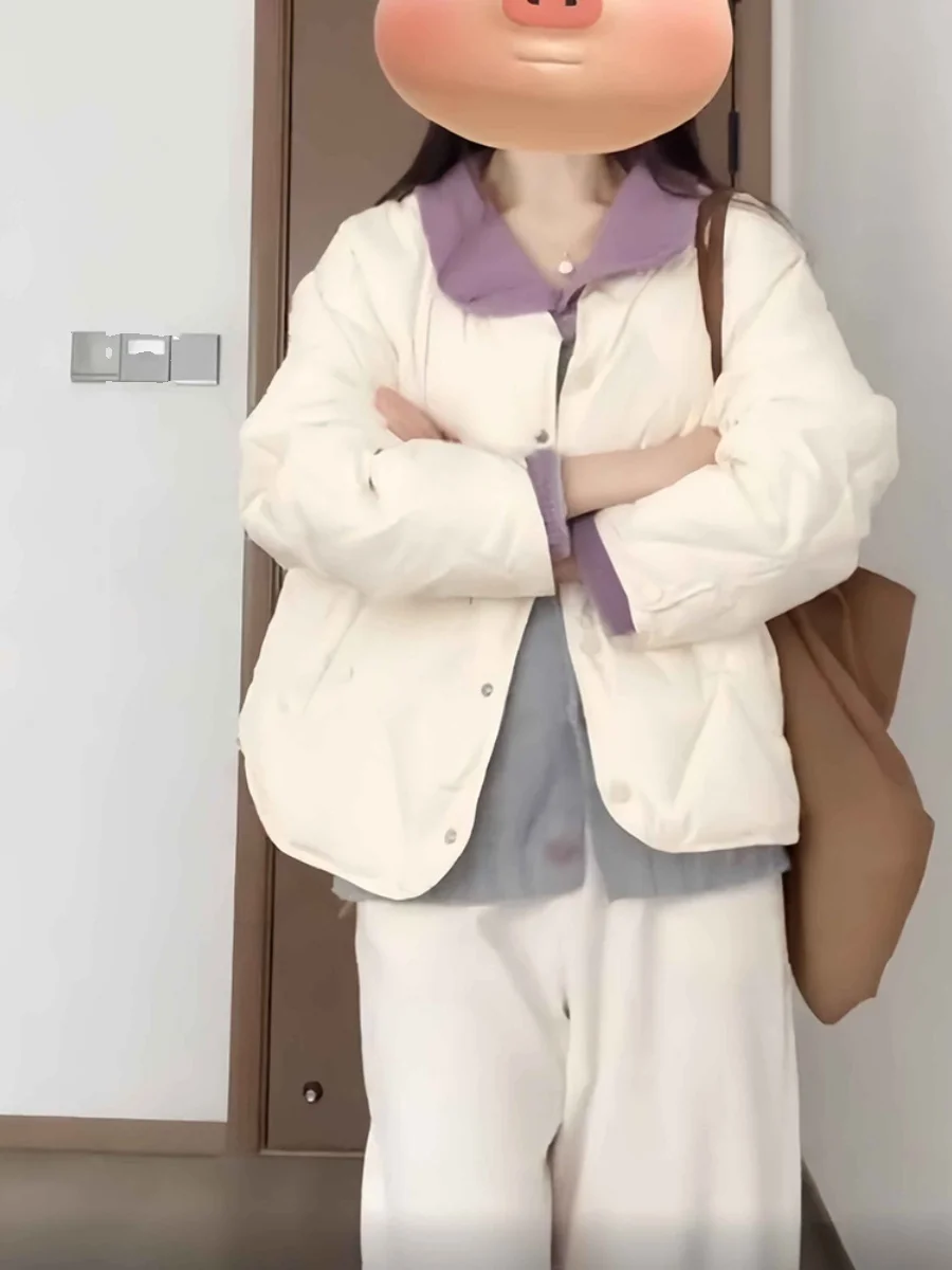 Кремово-белый пуховик с хлопковой подкладкой женская одежда новинка 2024 зимняя