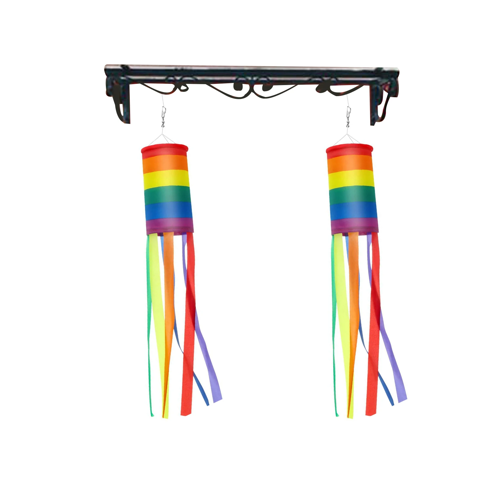 

2pcs 40inch Yard Home Hanging Decor Rainbow Windsock UV Resistant Reusable With Hook Durable Lawn Polyester Heavy Duty Garden