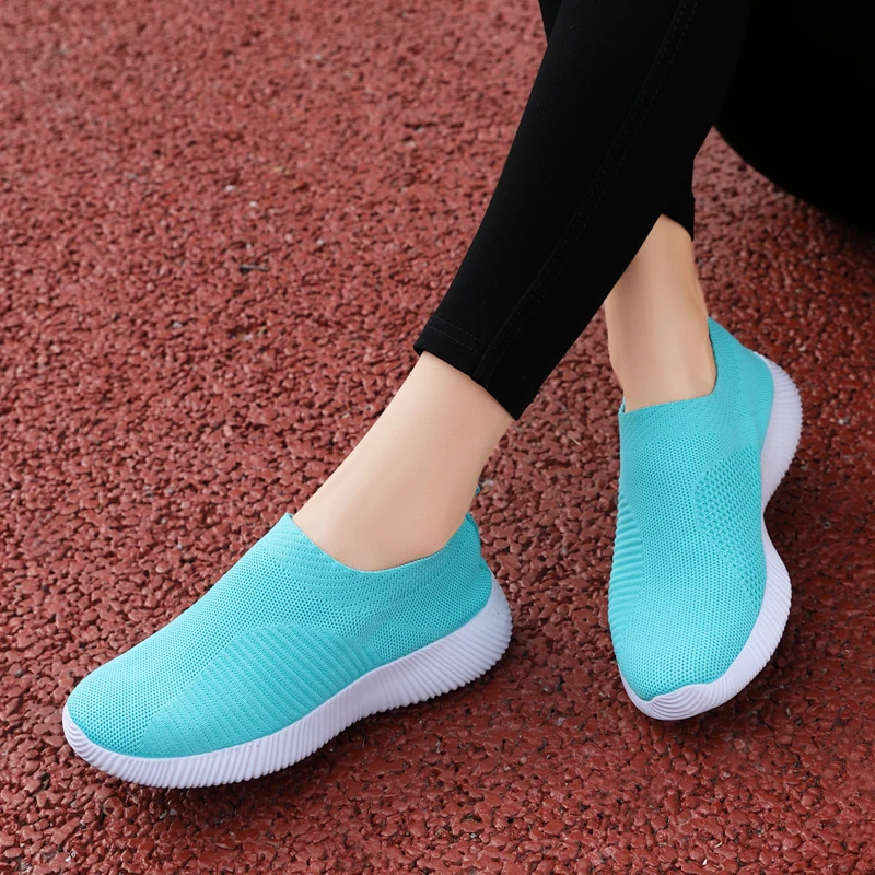 Women Knit Sock Shoes Breathable Flatform Sneakers Lady Slip on Soft Casual Walking Shoes Size 35-43