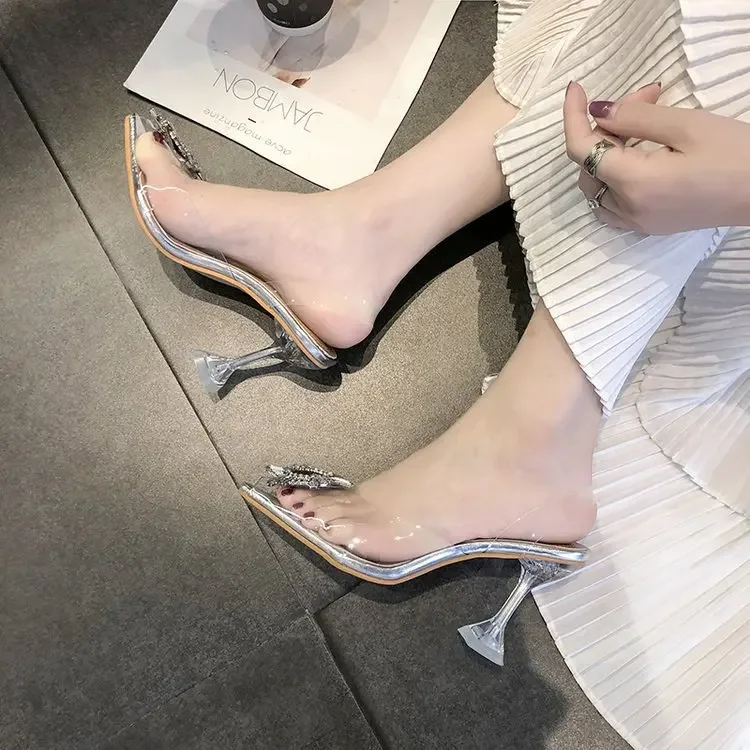 Лето 2020 новый стиль корейская версия прозрачные босоножки на высоком каблуке с