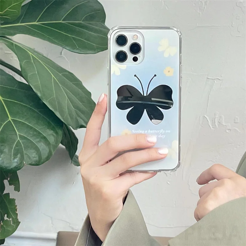 Милый зеркальный чехол для телефона с бабочкой макияжа iPhone 13 12 11 Pro Max X XR XS мягкий