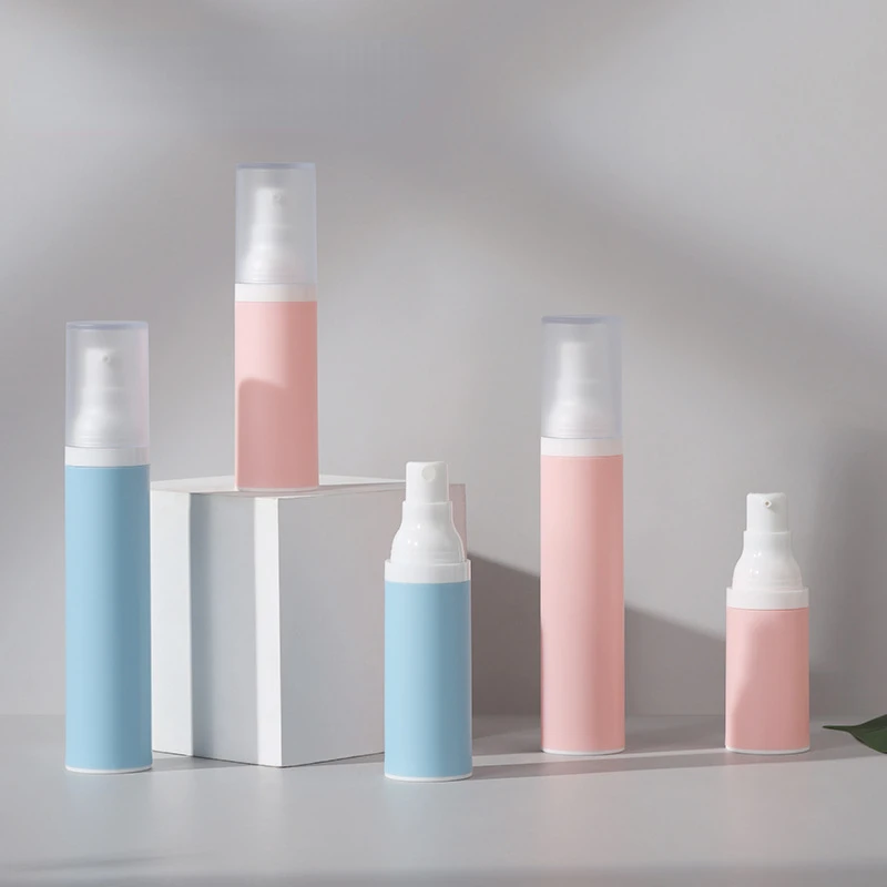 

10pcs 15ml 30ml 50ml Empty Pink Blue Airless Bottle White Lotion Spray Pump Frost Cover Portable Plastic Cosmetic Filling Bottle