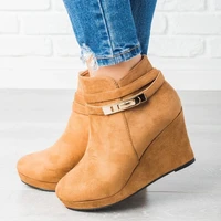 womens high boots wedges heels woman ankle boot female fashion zip ladies short shoes footwear winter pumps plus size 43