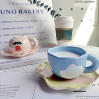 korean style coffee mug irregular hand painted flowers mug breakfast milk cup ceramic afternoon tea coffee cup hot water bottle
