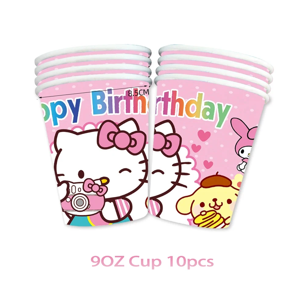 Украшение для дня рождения Hello Kitty, одноразовая посуда, тарелка для торта, чашка, баннер, воздушный шар, фон для детского душа, подарок для ребенка