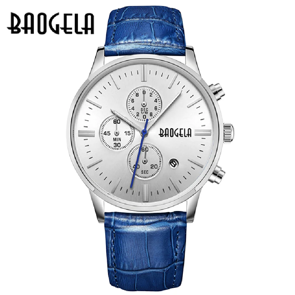

BAOGELA New Relogio Fashion Quartz Watch Man Black Leather Watches Christmas Gifts Men Chronograph Wristwatch For Male