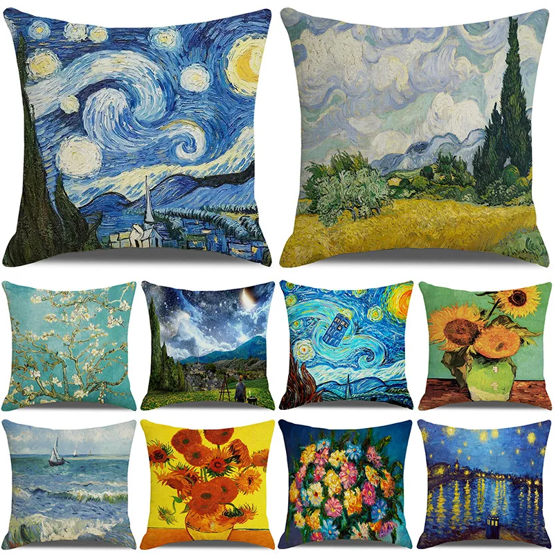 

Van Oil Painting Cushion Cover Gustav Klimt Pattern Pillowcase Vintage Decorative Pillow Cover Starry Night Pillow Case 45x45cm