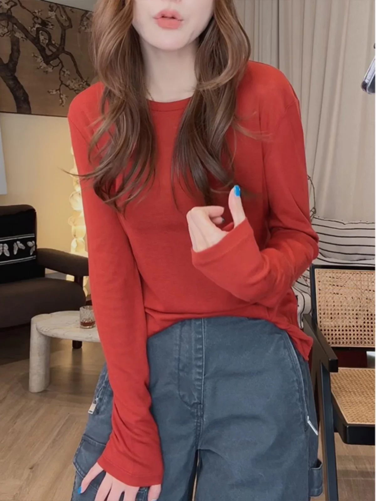 Женская одежда больших размеров модная однотонная внутренняя с круглым вырезом