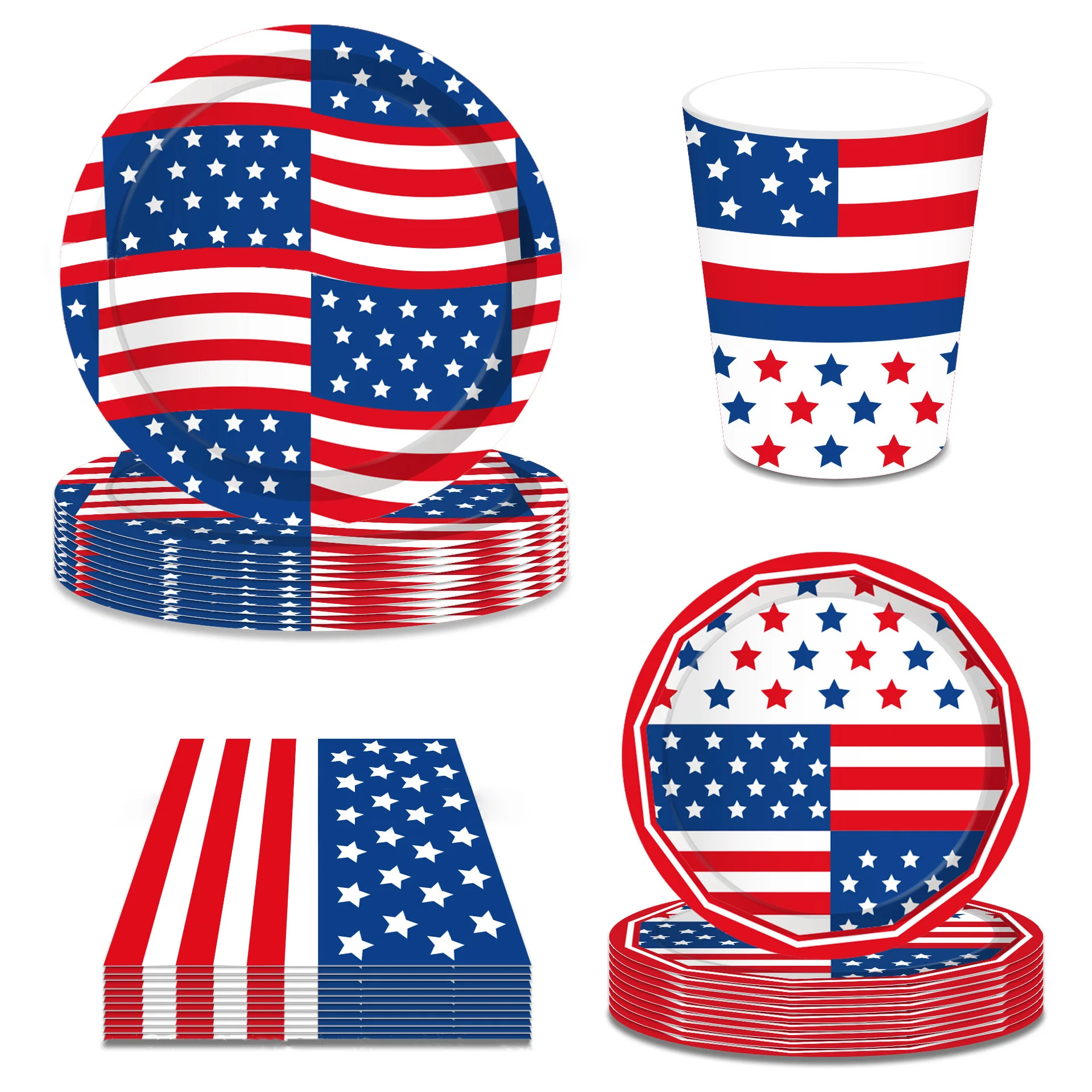 

Independence Day Party Supplies 4th Of July Patriotic Ball Party Decor Supplies National Day Tablecloths Plates Napkins Mugs