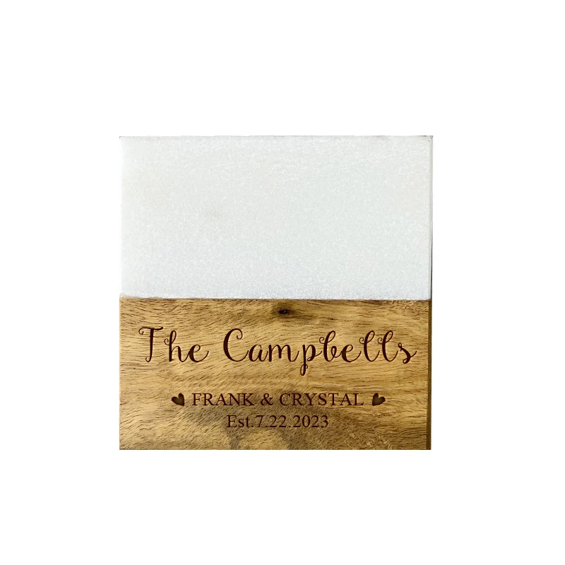 

Personalized Marble & Acacia Coaster 30th 40th 50th Birthday Gift for Colleague coasters stone set natural customized