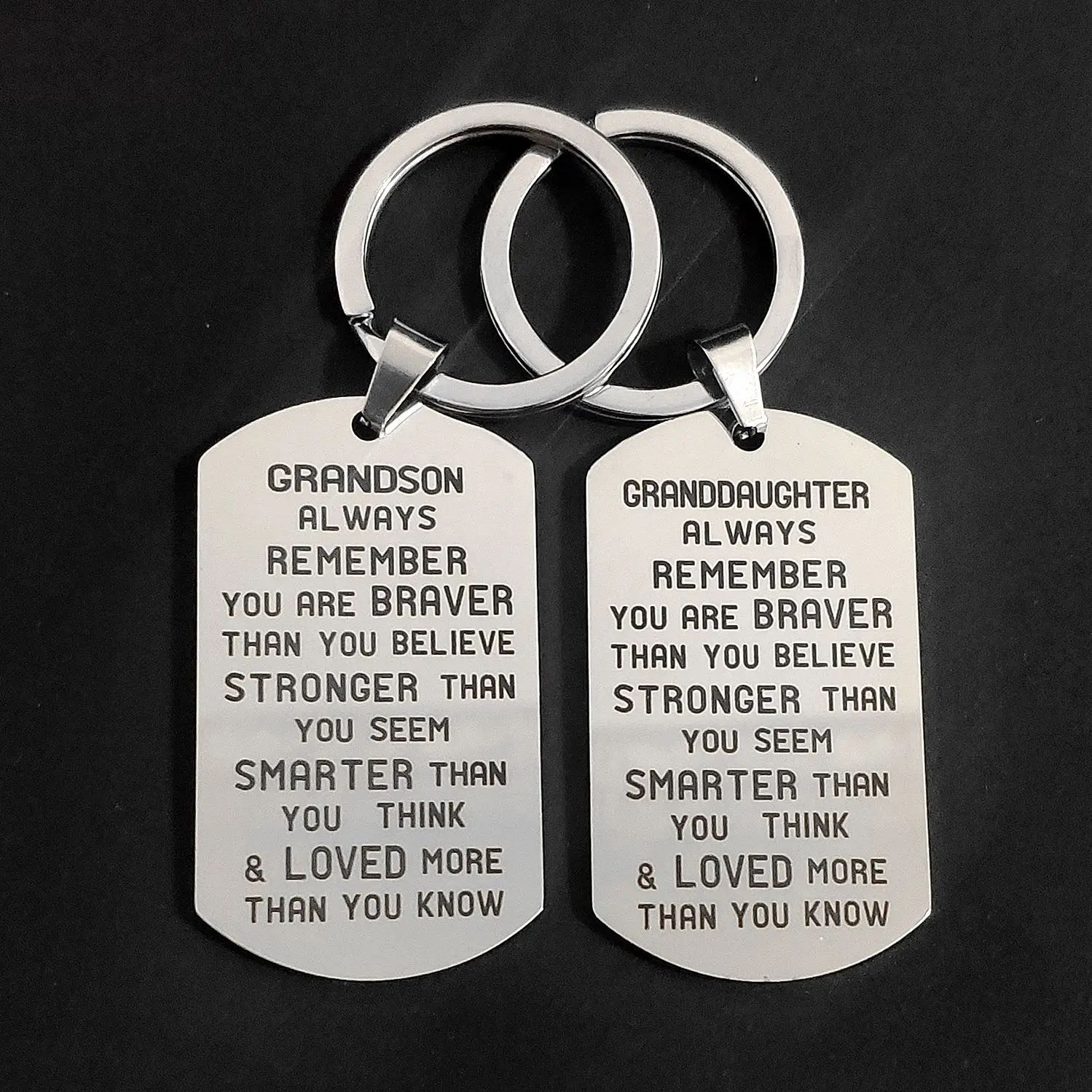 

Stainless Steel Keychain for Car Keys Birthday Keyring Thanksgiving Creative Gift Military Tags to Granddaughter Grandson Holder