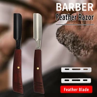 new retro straight edge stainless steel barber razor with pearwood handle salon men beard throat shaving knife cut tool