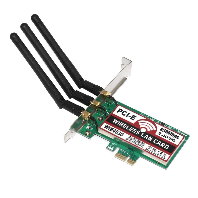 

450Mbps 2.4G/5G Dual-Band WiFi Wireless LAN Card PCI-E X1 Network Adapter with 3 Antennas for Desktop PC