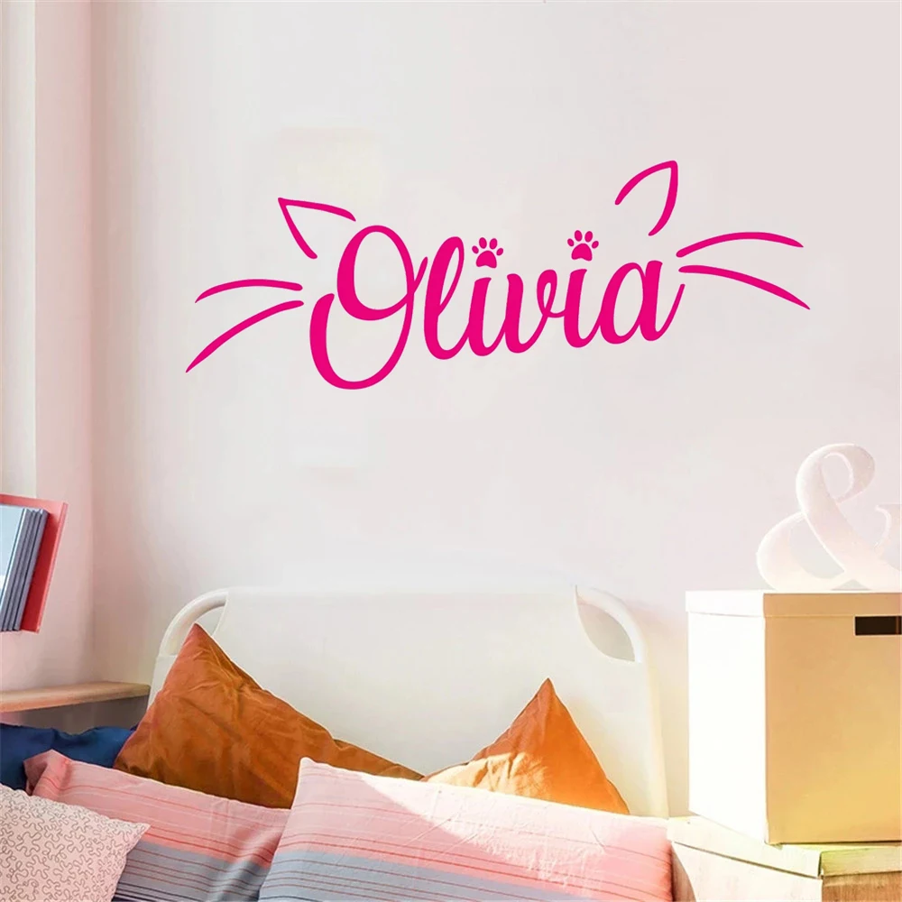 

Vinyl Wall Decals Cat Custom Names Personalized Stickers For Kids Rooms Baby Nursery Princess Bedroom House Decor Murals HJ1324