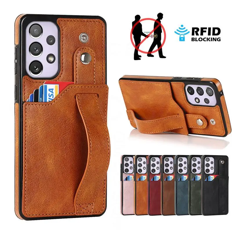 

For Samsung A33 A53 A73 5G Wriststrap Kickstand Leather Phone Case For Galaxy A13 A82 A32 A22 A52 A72 A12 Wallet Card Slot Cover