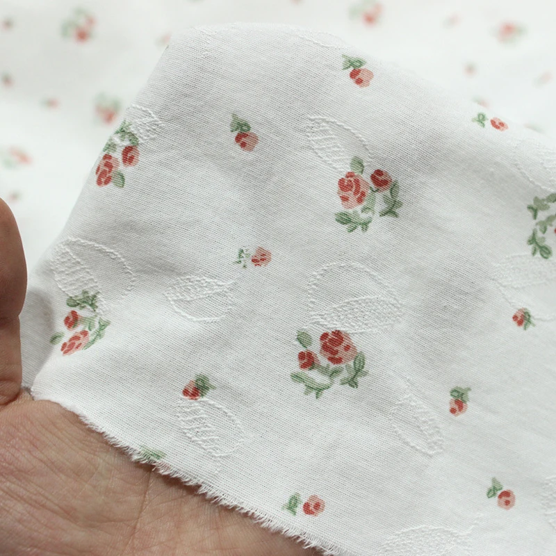 

150 X 45cm Ribbed Jacquard 100% Cotton Fabric Floral Printing Pastoral Style High-quality Soft DIY Shirt Skirt Home Clothing