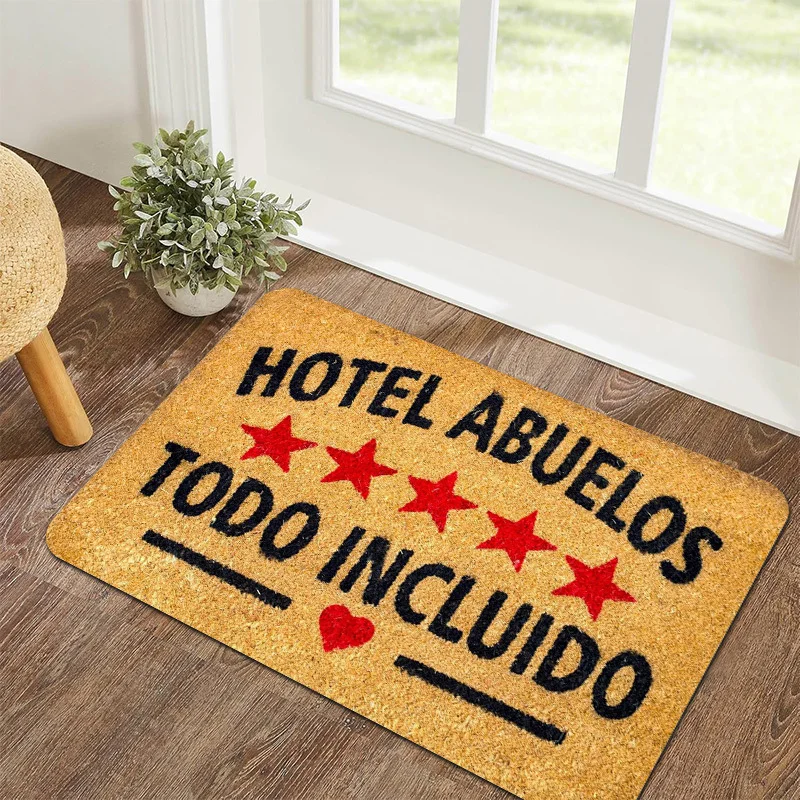 Фото Коврик для прихожей Spanish Text Hotel Abuelos, нескользящий, прочный, моющийся, для дома и патио №4